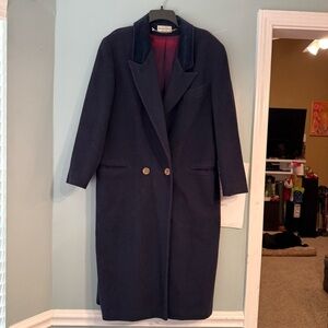 Vintage Ashley Scott Petites Women's Navy Long Coat no size tag measures like XL